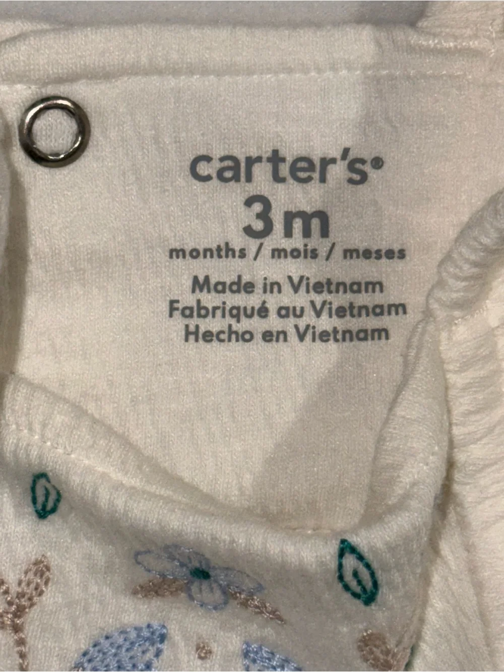 Carter's Cream Baby Dress Bodysuit with Blue Floral Embroidery NWT 3 mth